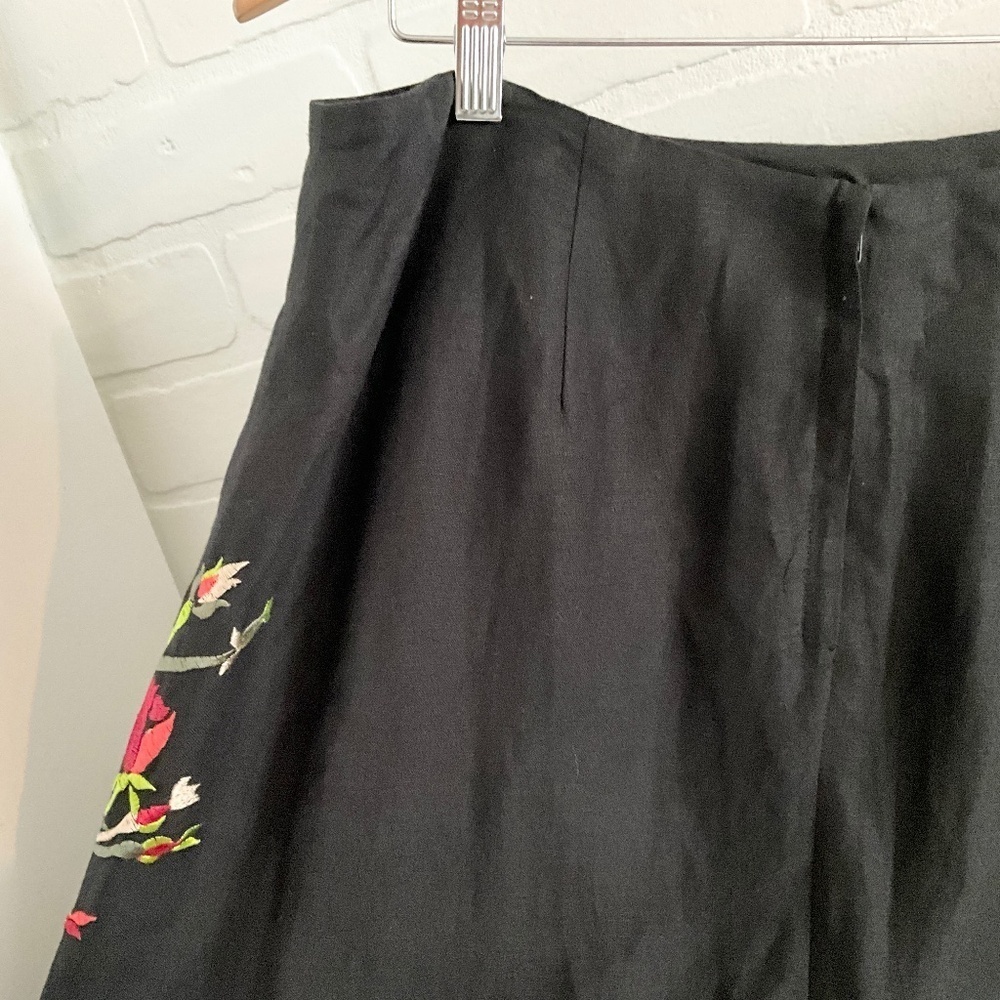 Y2K Embroidered Linen Blend Midi Skirt Romantic Statement Lined Floral Roses 16 - Picture 9 of 11